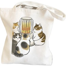 Ling Yinteng Lingyinteng Bisiklete Binen Kedi, Sevimli ve Sevimli Baskılı Kanvas Çanta, Omuz Çantası, Öğrenci Çantası, Alışveriş Çantası (Yurt Dışından)