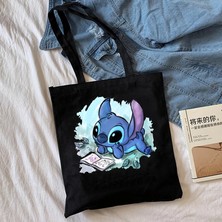 Ling Yinteng Lingyinteng Y2K Disney Dikişli Tote Shopper Kanvas Çanta Eko Lilo ve Dikiş Alışveriş Çantası Kadın Tote Harajuku Kadın (Yurt Dışından)