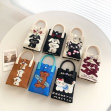 Ling Yinteng Lingyinteng Örme Cep Telefonu Çantası Niş Tasarım Karikatür Iyi Şanslar ve Servet Mini Cep Telefonu Çantası Çok Yönlü Kedi Örme Crossbody Çanta (Yurt Dışından)