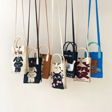 Ling Yinteng Lingyinteng Örme Cep Telefonu Çantası Niş Tasarım Karikatür Iyi Şanslar ve Servet Mini Cep Telefonu Çantası Çok Yönlü Kedi Örme Crossbody Çanta (Yurt Dışından)
