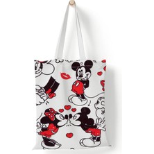 Ling Yinteng Lingyinteng Disney Kadın Tote Çanta Mickey Mouse Lilo ve Dikiş Kanvas Tote Büyük Kapasiteli Alışveriş Çantası Kız Omuz Çantası (Yurt Dışından)