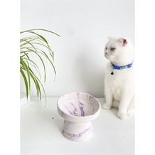 Seramik Kedi ve Köpek Mama Su Kabı (Mor Beyaz-Ebru Desen-M2)
