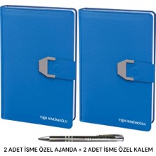 Oranlı Promosyon 2 Adet Kişiye Özel 2025 Ajanda Mıknatıs Kapaklı Tarihli Haritalı 16X24 Defter Lacivert Isme Özel Kalem Hediye