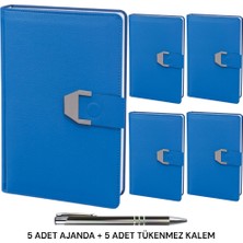 Oranlı Promosyon 5 Adet 2025 Ajanda Mıknatıs Kapaklı Tarihli Haritalı 16X24 Defter Lacivert Tükenmez Kalem Hediye