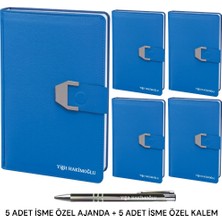 Oranlı Promosyon 5 Adet Kişiye Özel 2025 Ajanda Mıknatıs Kapaklı Tarihli Haritalı 16X24 Defter Lacivert Isme Özel Kalem Hediye