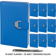 Oranlı Promosyon 10 Adet 2025 Ajanda Mıknatıs Kapaklı Tarihli Haritalı 16X24 Defter Lacivert Tükenmez Kalem Hediye