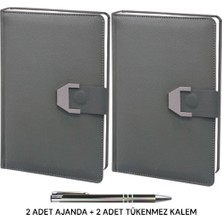 Oranlı Promosyon 2 Adet 2025 Ajanda Mıknatıs Kapaklı Tarihli Haritalı 16X24 Defter Füme Tükenmez Kalem Hediye