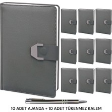 Oranlı Promosyon 10 Adet 2025 Ajanda Mıknatıs Kapaklı Tarihli Haritalı 16X24 Defter Füme Tükenmez Kalem Hediye