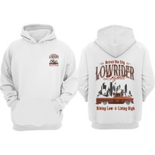 The Wert Unisex Lowrider Legend Tasarım Ön Arka Baskılı Normal Kalıp Beyaz Sweatshirt