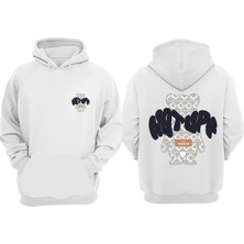 The Wert Unisex Natupf Bear Tasarım Ön Arka Baskılı Normal Kalıp Beyaz Sweatshirt