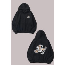 The Wert Unisex One Piece Gear Art Tasarım Ön Arka Baskılı Normal Kalıp Siyah Sweatshirt