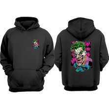 The Wert Unisex Joker Animasyon Tasarım Ön Arka Baskılı Normal Kalıp Siyah Sweatshirt