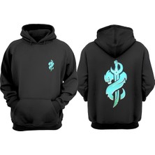 The Wert Unisex Mavi Ejderha Kılıc Tasarım Ön Arka Baskılı Normal Kalıp Siyah Sweatshirt