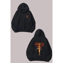 The Wert Unisex Nirvana Melek Tasarım Ön Arka Baskılı Normal Kalıp Siyah Sweatshirt
