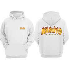 The Wert Unisex Naruto Shıppuden Tasarım Ön Arka Baskılı Normal Kalıp Beyaz Sweatshirt