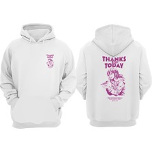 The Wert Unisex Thanks For Today Tasarım Ön Arka Baskılı Normal Kalıp Beyaz Sweatshirt