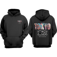 The Wert Unisex Japan Tokyo Land Tasarım Ön Arka Baskılı Normal Kalıp Siyah Sweatshirt