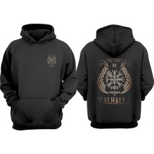 The Wert Unisex Wıctory Or Valhalla Tasarım Ön Arka Baskılı Normal Kalıp Siyah Sweatshirt