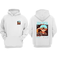 The Wert Unisex Anime Hunter x Hunter Tasarım Ön Arka Baskılı Normal Kalıp Beyaz Sweatshirt