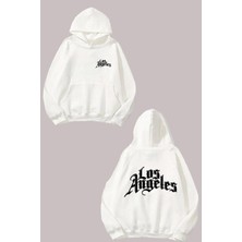 The Wert Unisex Los Angeles Tasarım Ön Arka Baskılı Normal Kalıp Beyaz Sweatshirt
