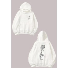 The Wert Unisex The Godfather Gri Cizim Tasarım Ön Arka Baskılı Normal Kalıp Beyaz Sweatshirt