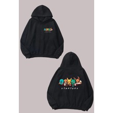The Wert Unisex Pokemon Pikachu Tasarım Ön Arka Baskılı Normal Kalıp Siyah Sweatshirt