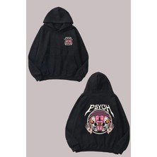 The Wert Unisex Psych Gözler Tasarım Ön Arka Baskılı Normal Kalıp Siyah Sweatshirt