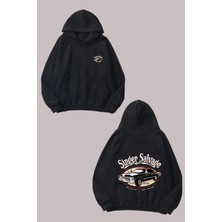 The Wert Unisex Singer Salvage Tasarım Ön Arka Baskılı Normal Kalıp Siyah Sweatshirt