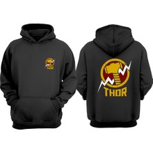 The Wert Unisex Thor Zeus Tasarım Ön Arka Baskılı Normal Kalıp Siyah Sweatshirt