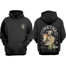 The Wert Unisex Comethru Tasarım Ön Arka Baskılı Normal Kalıp Siyah Sweatshirt