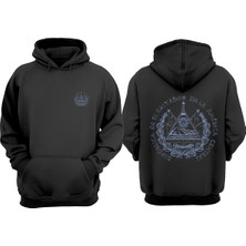 The Wert Unisex America Central Tasarım Ön Arka Baskılı Normal Kalıp Siyah Sweatshirt