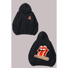 The Wert Unisex Raw Dudak Tasarım Ön Arka Baskılı Normal Kalıp Siyah Sweatshirt