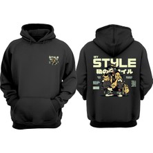 The Wert Unisex My Style Tasarım Ön Arka Baskılı Normal Kalıp Siyah Sweatshirt