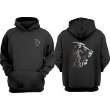 The Wert Unisex Fierce Lion Embroidery Design Tasarım Ön Arka Baskılı Normal Kalıp Siyah Sweatshirt