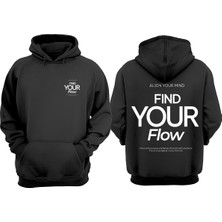 The Wert Unisex Find Your Flow Tasarım Ön Arka Baskılı Normal Kalıp Siyah Sweatshirt