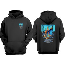 The Wert Unisex Yanan Kelebek Tasarım Ön Arka Baskılı Normal Kalıp Siyah Sweatshirt