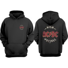 The Wert Unisex Ac Dc Voltage Tasarım Ön Arka Baskılı Normal Kalıp Siyah Sweatshirt
