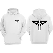 The Wert Unisex The Last Of Us Çizim Logo Tasarım Ön Arka Baskılı Normal Kalıp Beyaz Sweatshirt