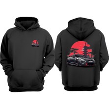 The Wert Unisex Tokyo Car Evler Tasarım Ön Arka Baskılı Normal Kalıp Siyah Sweatshirt