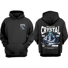 The Wert Unisex Crystal Mountain Tasarım Ön Arka Baskılı Normal Kalıp Siyah Sweatshirt