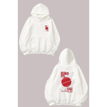 The Wert Unisex Osaka Illustration Tasarım Ön Arka Baskılı Normal Kalıp Beyaz Sweatshirt