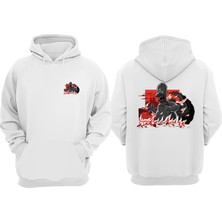 The Wert Unisex The Simpsons Godzilla Homer Fire Tasarım Ön Arka Baskılı Normal Kalıp Beyaz Sweatshirt