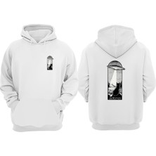 The Wert Unisex Deftones Ufo Kedi Tasarım Ön Arka Baskılı Normal Kalıp Beyaz Sweatshirt
