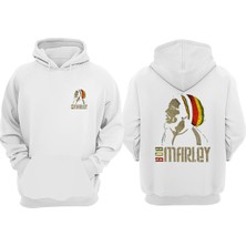 The Wert  Bob Marley Renkli Bere Tasarım Ön Arka Baskılı Normal Kalıp Beyaz Sweatshirt