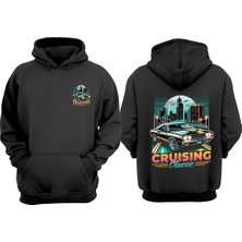 The Wert Unisex Cruising Classic Tasarım Ön Arka Baskılı Normal Kalıp Siyah Sweatshirt