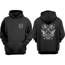 The Wert Unisex Demon Face Şeytan Tasarım Ön Arka Baskılı Normal Kalıp Siyah Sweatshirt