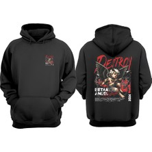 The Wert Unisex Destroy Customize Itin Kittl Tasarım Ön Arka Baskılı Normal Kalıp Siyah Sweatshirt