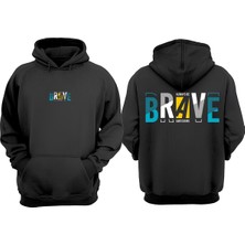 The Wert Unisex Brave Tasarım Ön Arka Baskılı Normal Kalıp Siyah Sweatshirt