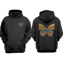 The Wert Unisex Yazılı Kelebek Tasarım Ön Arka Baskılı Normal Kalıp Siyah Sweatshirt