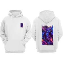 The Wert Unisex Lost Retro Tasarım Ön Arka Baskılı Normal Kalıp Beyaz Sweatshirt